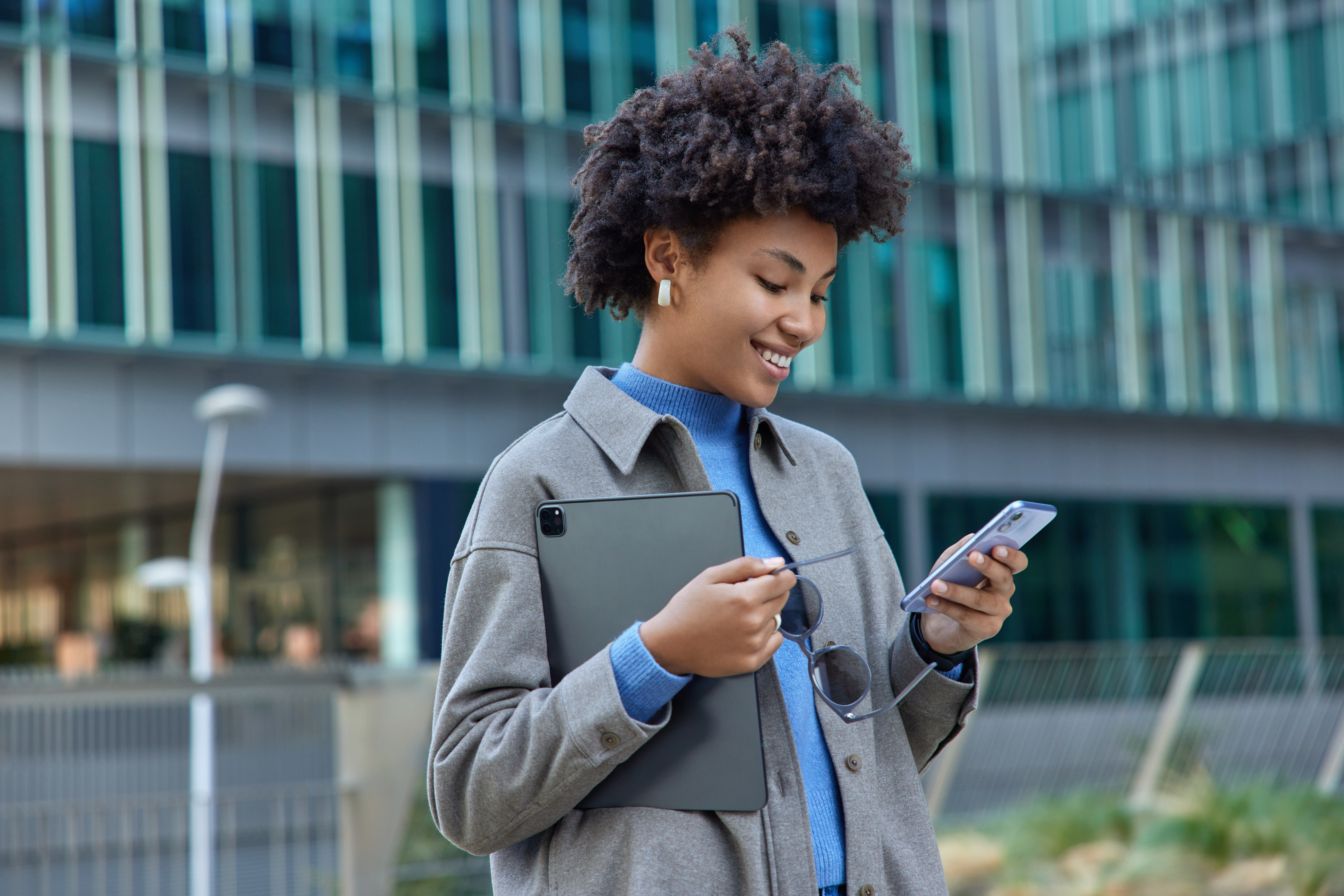 Woman using mobile banking